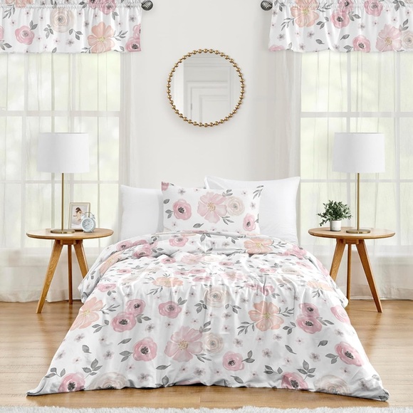 Floral Pink and Gray Bedding Set - Picture 3 of 5
